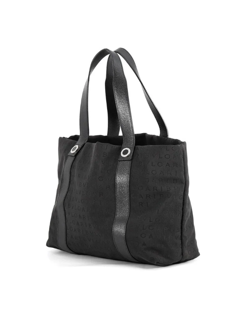 Bvlgari Tote Logo Mania Canvas Leather Black